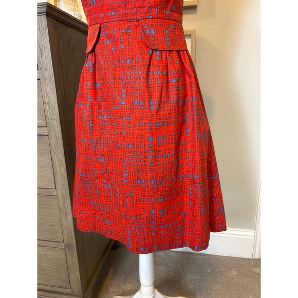 Tabitha by Anthropologie | Crosshatch Strapless Red/Blue Fit & Flare Dress | 6 - Picture 6 of 13